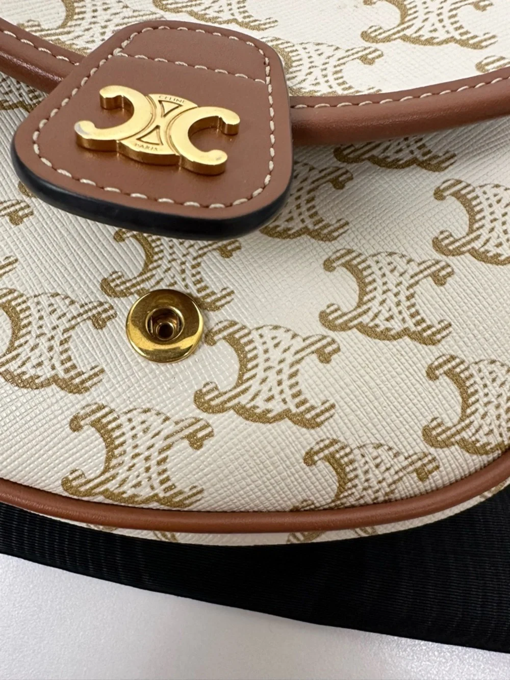 Celine Mini Besace in White Triomphe Canvas Calfskin Crossbody Bag - Picture 12 of 12